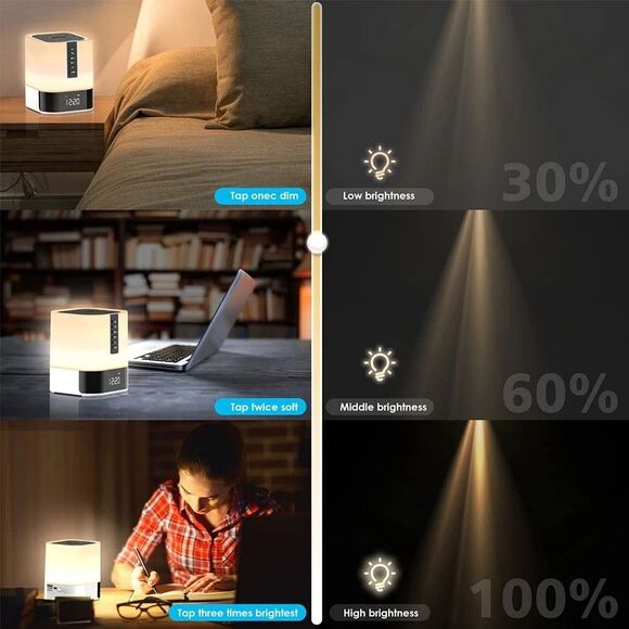 Night Light Bluetooth Speaker, 5 in 1 Touch Control Bedside Lamp Dimmable - Picture 8 of 13